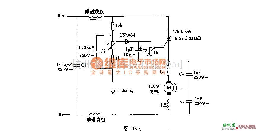 温控电路中的申励电动机的半波调速电路  第2张