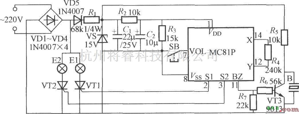 灯光控制中的带音乐的双路闪烁灯串电路(MC81P)  第1张