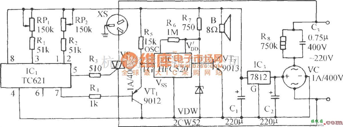 温控电路中的使用TC621的自动启动空调装置电路  第1张