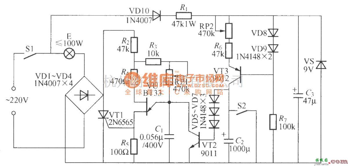 灯光控制中的调光定时两用台灯电路  第1张