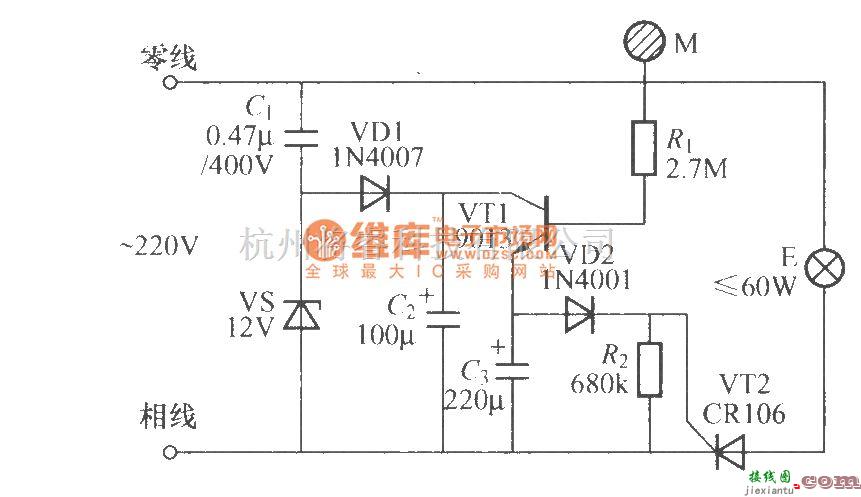 灯光控制中的触摸式延迟灯开关电路(1)  第1张