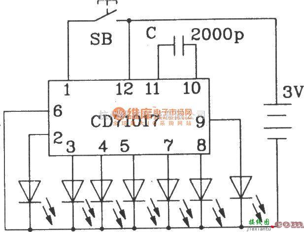 灯光控制中的CD71017多功能程控闪光集成电路12脚软封装应用电路  第1张