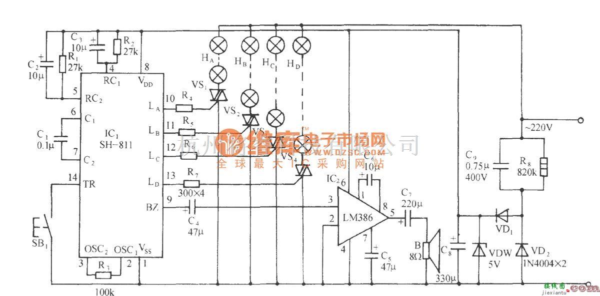 灯光控制中的SH-811节日彩灯伴钢琴名曲控制电路  第1张