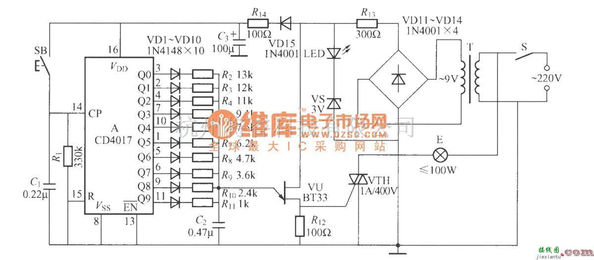 灯光控制中的单按键数字电路调光灯电路  第1张