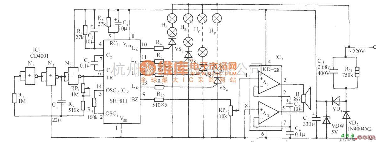 灯光控制中的SH-811节日彩灯伴钢琴名曲自动程序控制电路  第1张