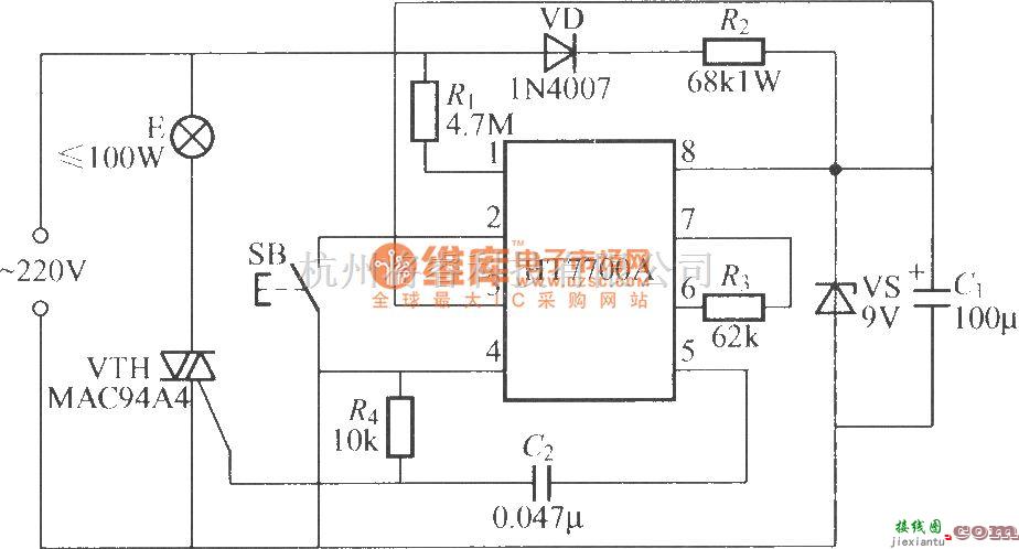 灯光控制中的采用专用集成电路的无级调光灯电路(HT7700A)  第1张