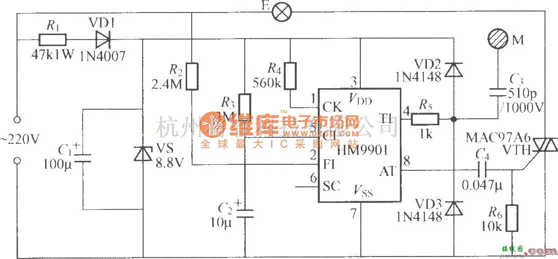 灯光控制中的HM9901触摸式步进调光灯电路  第1张