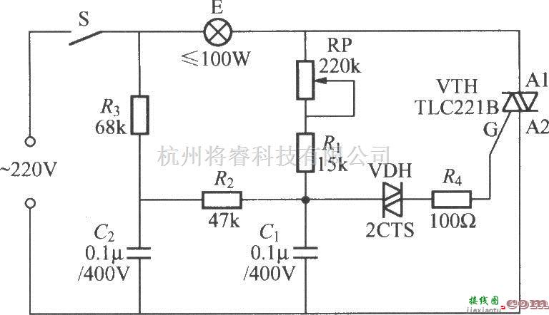 灯光控制中的双时间常数的双向晶闸管调光灯电路  第1张