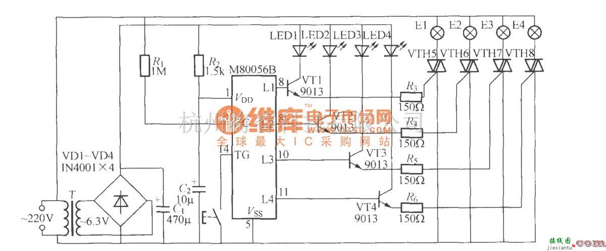 灯光控制中的四路闪烁灯串电路(9)(M80056B)  第1张