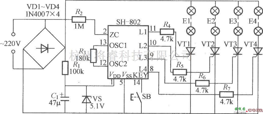 灯光控制中的四路闪烁灯串电路(7)(SH-802)  第1张