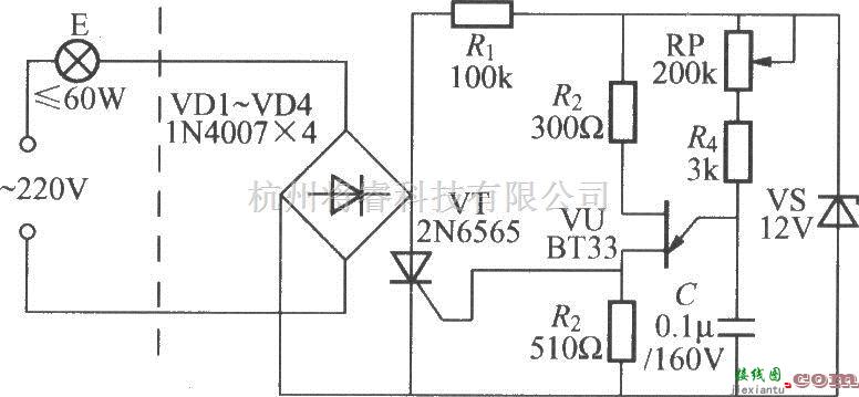 灯光控制中的单结晶体管触发的单向闸管调光灯电路(1)  第1张