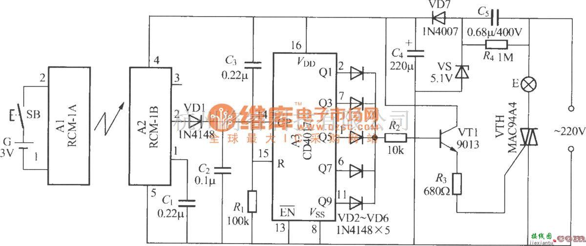 灯光控制中的无线电遥控灯开关电路  第1张