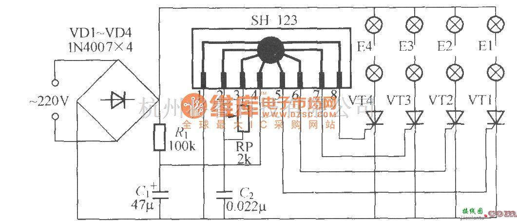 灯光控制中的四路闪烁灯串电路(6)(SH-123)  第1张