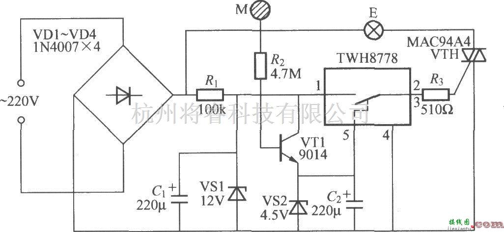 灯光控制中的采用功率开关集成电路的触摸式延迟灯电路  第1张