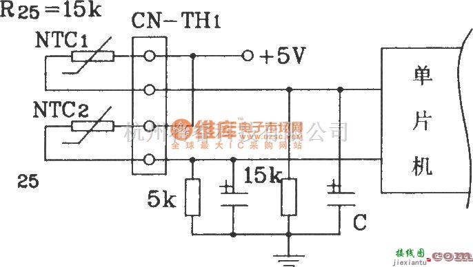 温控电路中的松下分体空调单片机控温度检测回路联接电路图  第1张