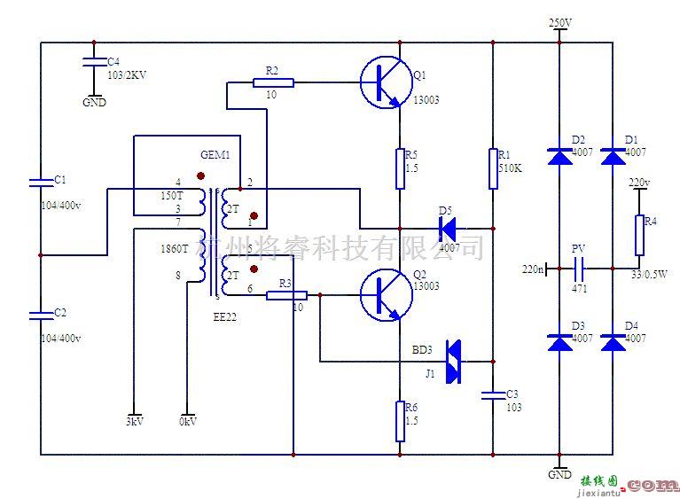 灯光控制中的25W电子霓虹灯电路图  第1张