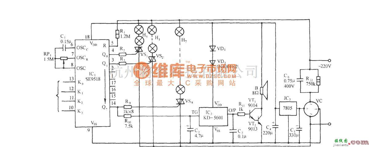 灯光控制中的SE9518多花样程控彩灯控制电路  第1张