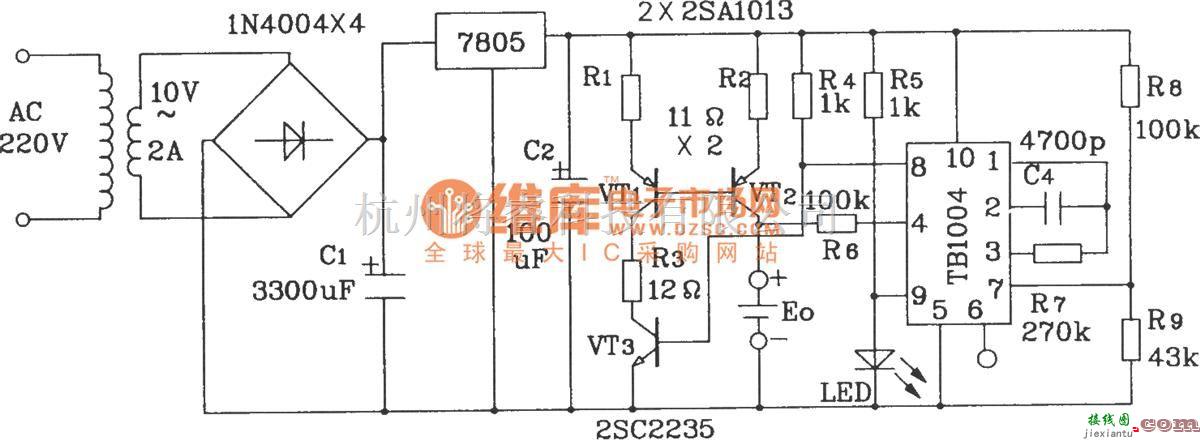 定时控制中的由TB1004充电控制集成电路构成的镍镉电池充电电路  第1张