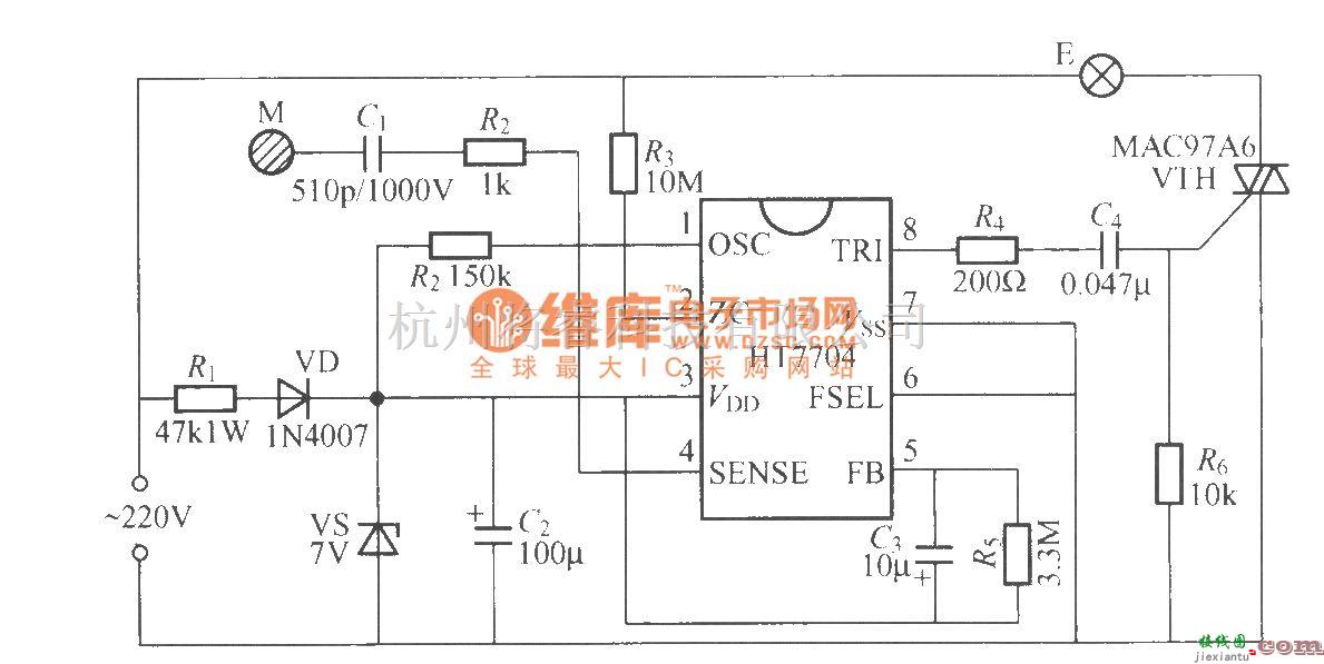 灯光控制中的HT7704触摸式步进调光灯电路  第1张