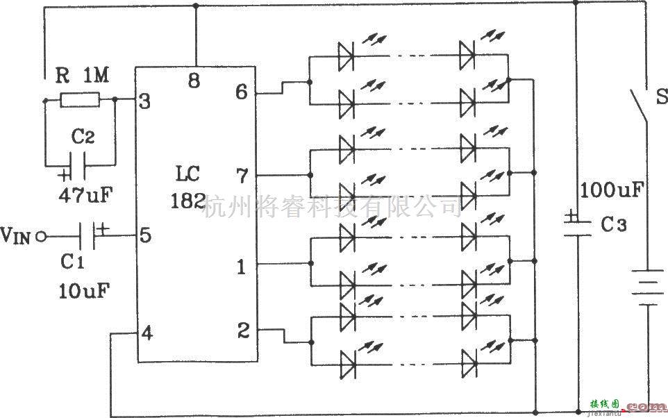 灯光控制中的LC181音频调制彩灯控制芯片构成直流彩灯控制电路  第1张