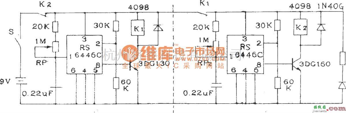 定时控制中的由两块RS6445C长时间定时集成电路构成的间歇定时器电路  第1张