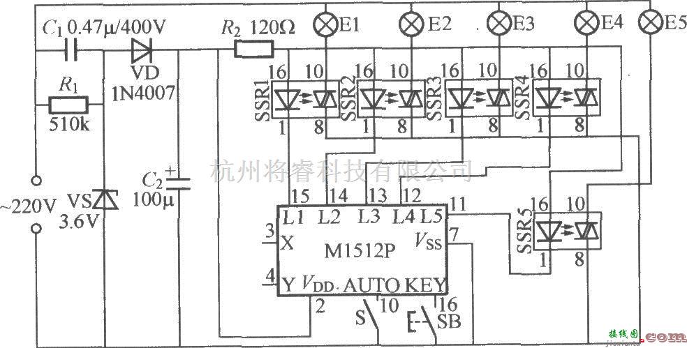 灯光控制中的五路闪烁灯串电路(2)(M1512P)  第1张