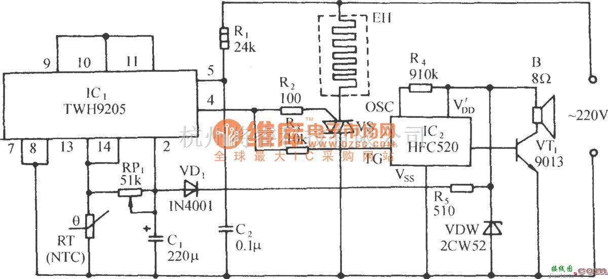 温控电路中的TWH9205的过热自动保护控制电路  第1张