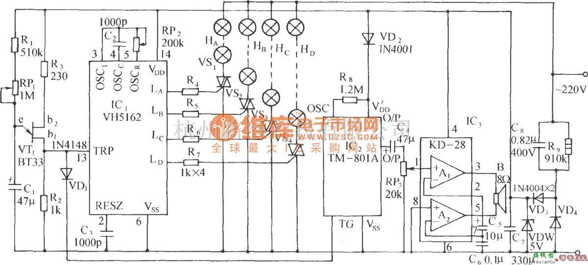 灯光控制中的VH5162节日彩灯伴“好运来”语声控制电路  第1张