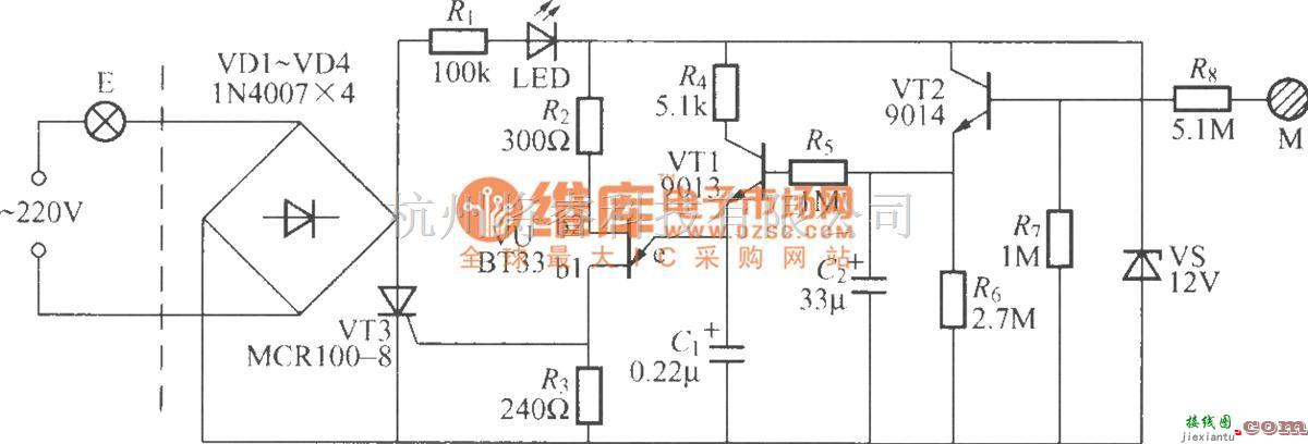 灯光控制中的触摸式渐暗延迟灯电路  第1张