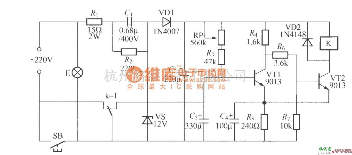 灯光控制中的使用继电器的延迟灯电路(2)  第1张