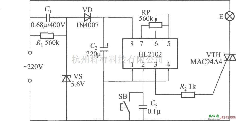 灯光控制中的采用专用集成电路的延迟灯电路(HL2102)  第1张