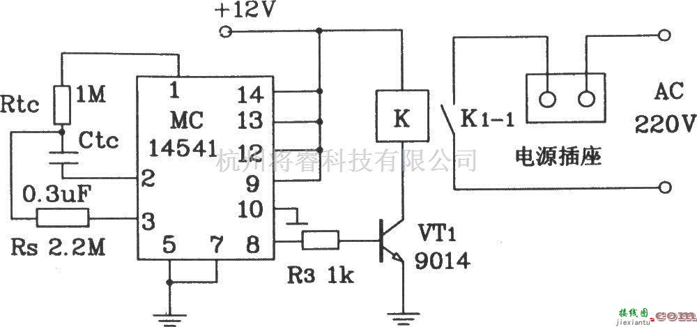 定时控制中的由MC14541专用定时集成电路构成单通断定时控制应用电路  第1张