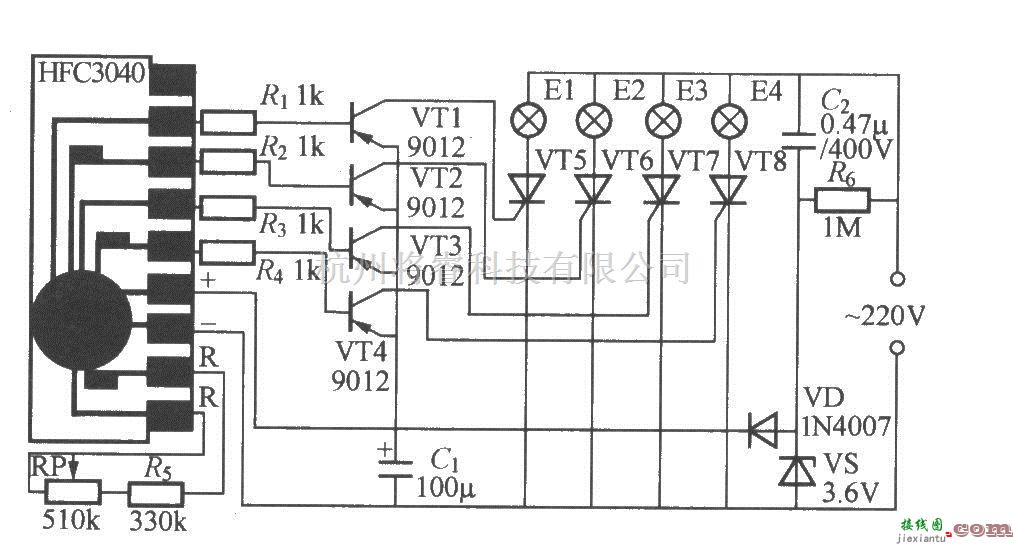 灯光控制中的四路闪烁灯串电路(2)  第1张