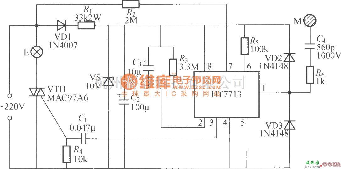 灯光控制中的HT7713触摸式步进调光灯电路  第1张