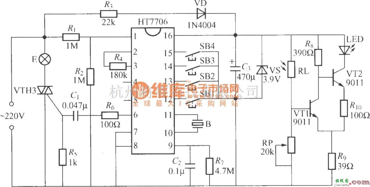 灯光控制中的多功能调光台灯电路(HT7706)  第1张