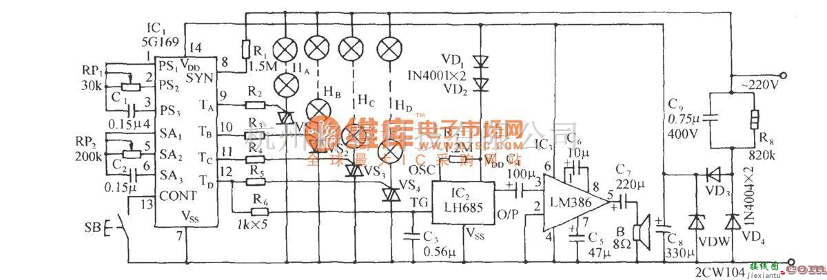 灯光控制中的5G169“满天星”节日彩灯伴欢笑声控制电路  第1张