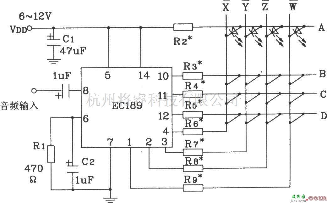灯光控制中的音响彩灯控制集成电路ECl89的典型应用电路图  第1张