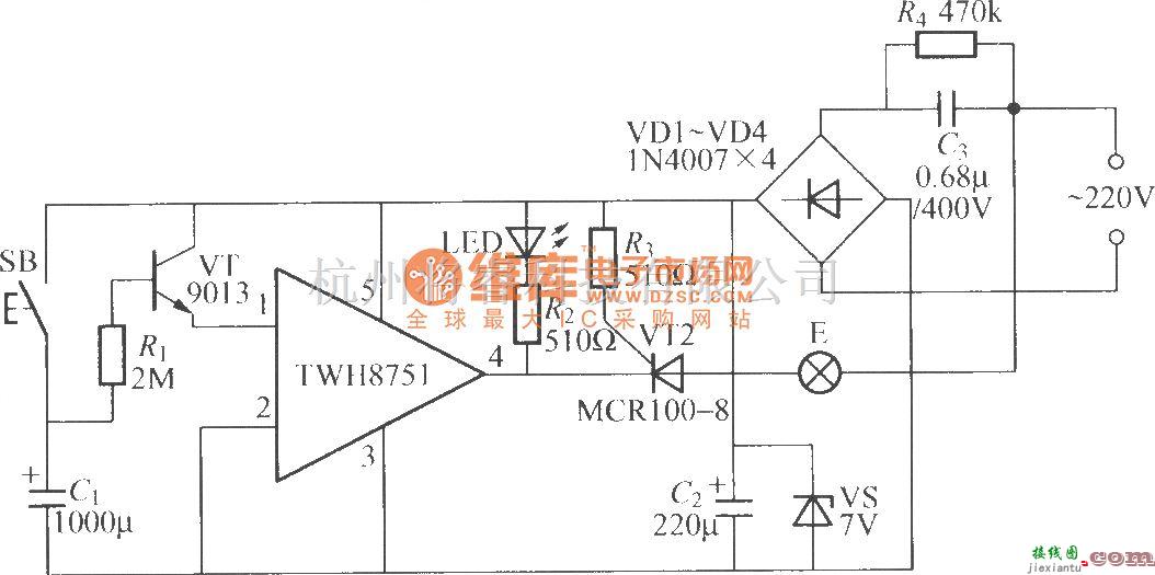 灯光控制中的采用功率开关集成电路的延迟灯电路(1)  第1张