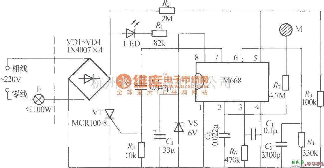 灯光控制中的M668触摸式步进调光灯电路  第1张