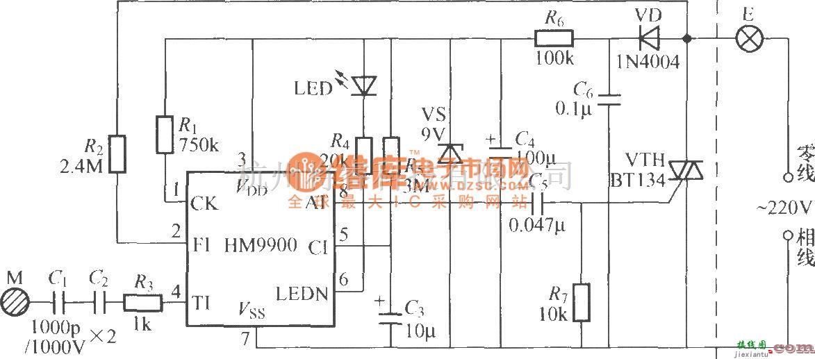 灯光控制中的HM9900触摸式延迟熄灯电路  第1张