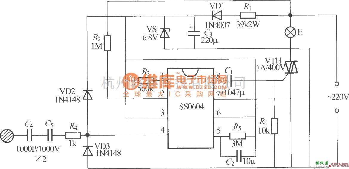 灯光控制中的SS0604触摸式步进调光灯电路  第1张