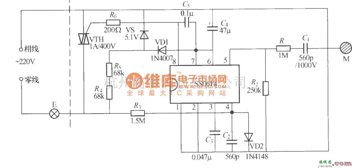 灯光控制中的SS0614触摸式无级调光灯电路  第1张