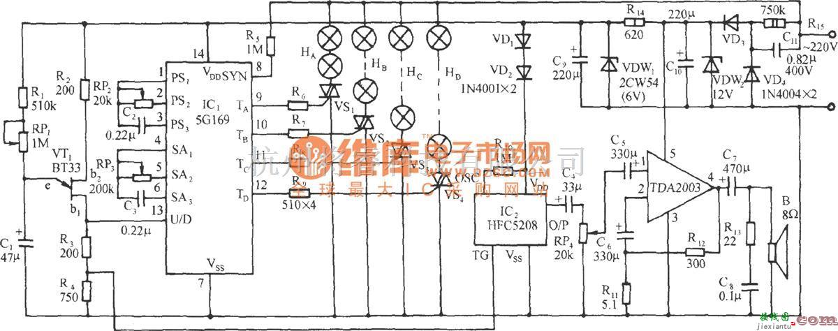 灯光控制中的5G169“满天星”节日彩灯伴“好运常来”声自动控制电路  第1张