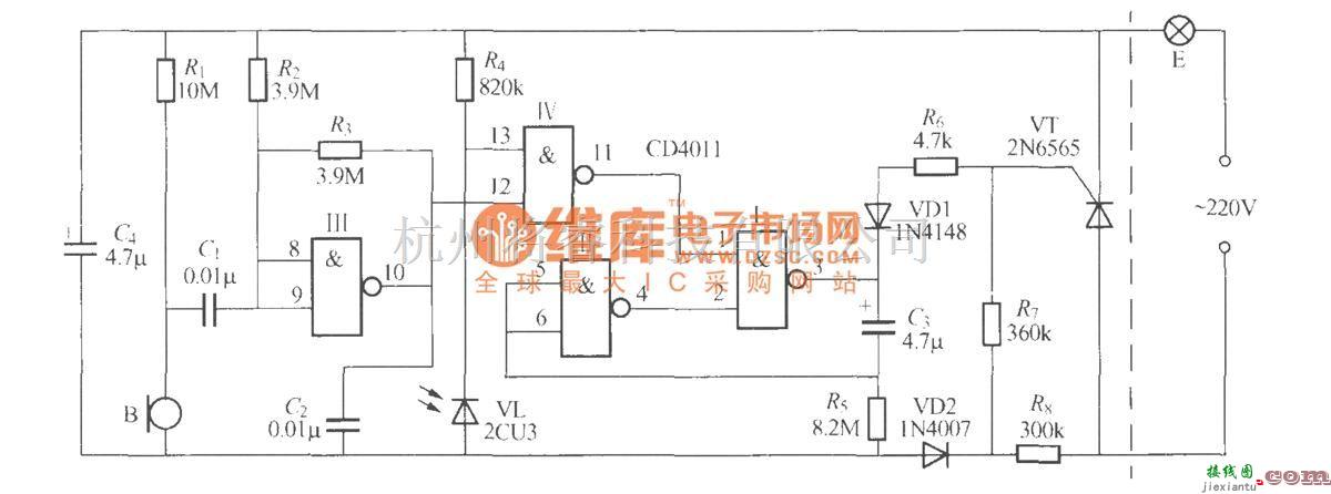 灯光控制中的数字电路声光控楼梯延迟开关电路(2)  第1张