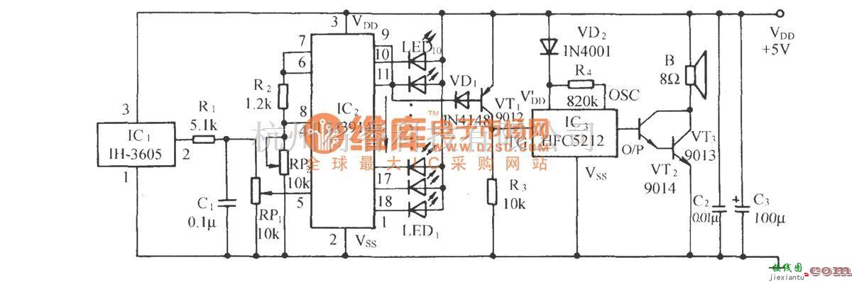 温控电路中的相对湿度LED显示及湿度过大报叫电路  第1张