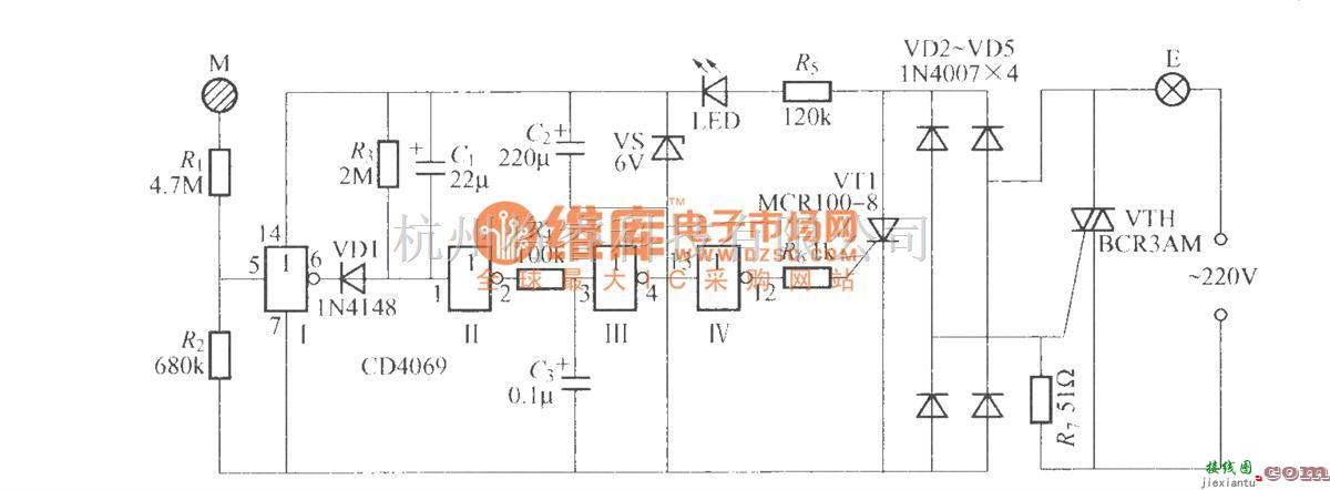 灯光控制中的采用数字电路的触摸式延迟灯电路(3)  第1张