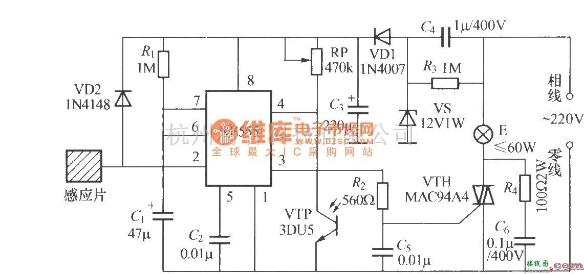 灯光控制中的时基电路感应自动灯电路  第1张