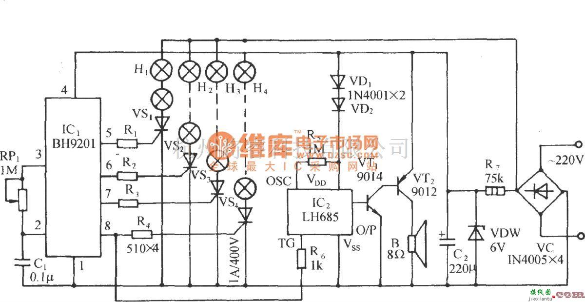 灯光控制中的用BH9201的节日彩灯控制电路  第1张