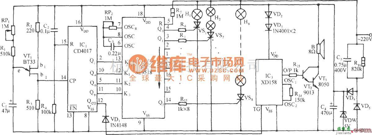 灯光控制中的SE9518多花样程控彩灯伴鼓点乐自动控制电路  第1张