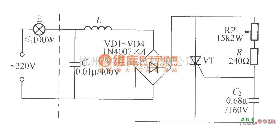 灯光控制中的阻容触发单向晶闸管调光灯电路  第1张